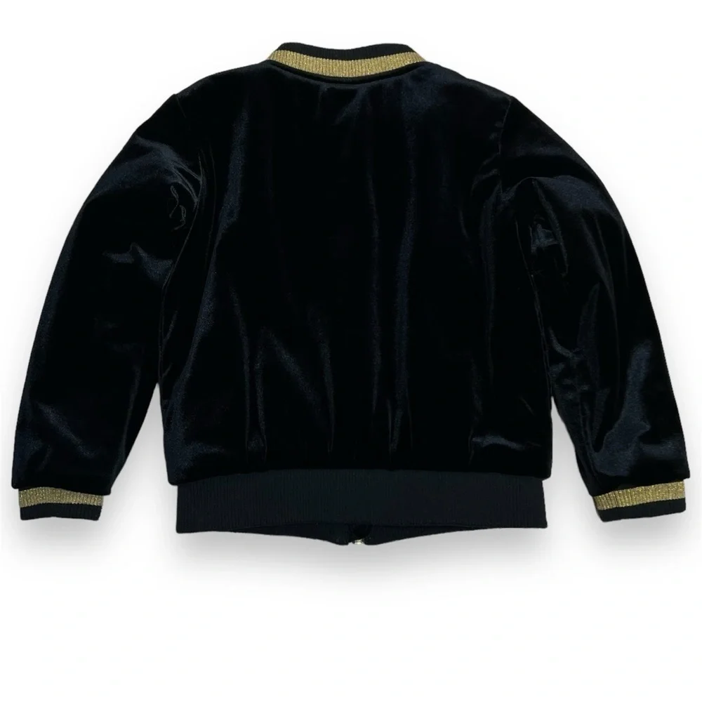 Gymboree Girls S‎ 5/6 Black Velour Jacket Full Zip Star Lining Gold Trim